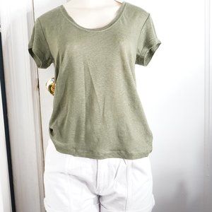 Olive Green Linen Scoopneck Short Sleeve Size XS